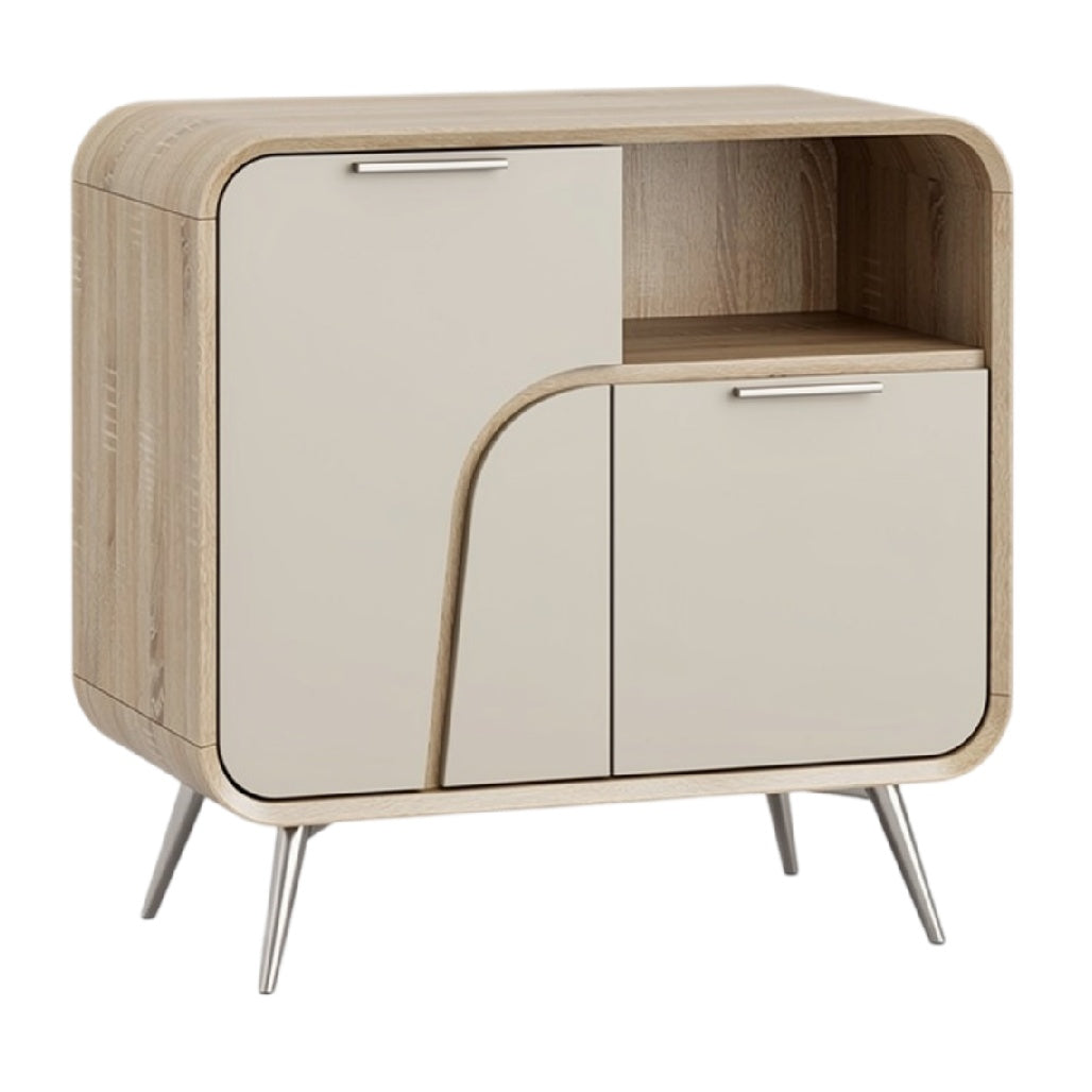 **Moderne Ladekast met Houten Afwerking en Minimalistisch Ontwerp**