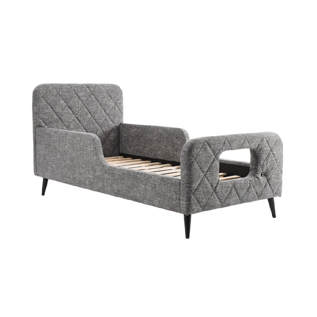 **Technische titel in het Nederlands: Modern grijs bed voor kinderen met houten lattenbodem**